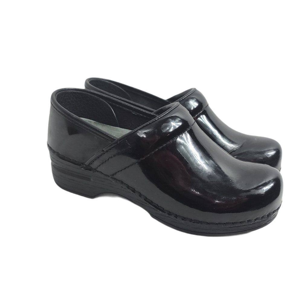 Dansko Black Patent Slip On Glossy Clogs 35